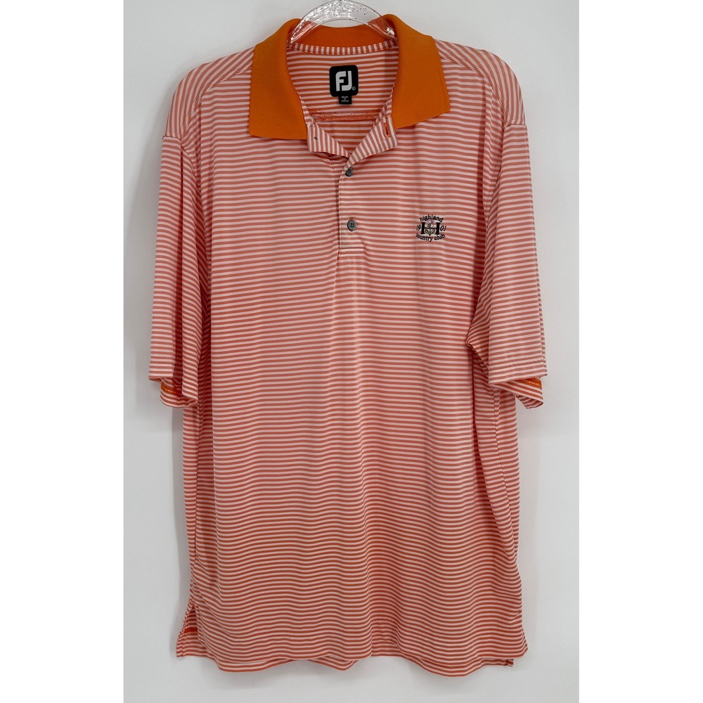 FootJoy Mens Orange White Striped Highland Country Club Golf Polo Shirt Sz L
